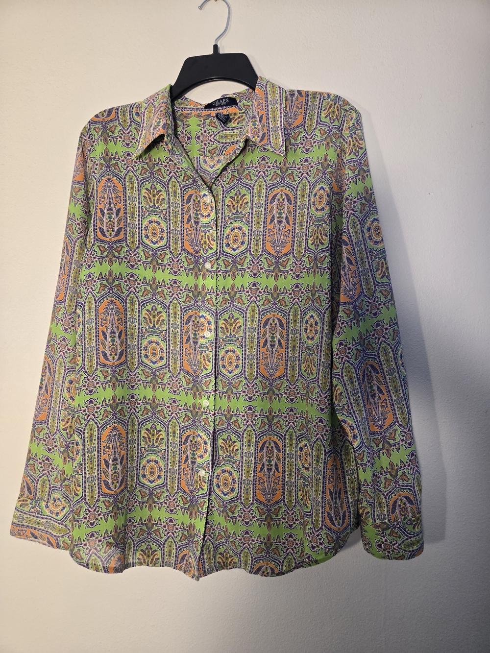 Chaps Green Orange Blue Paisley Button-Up Blouse